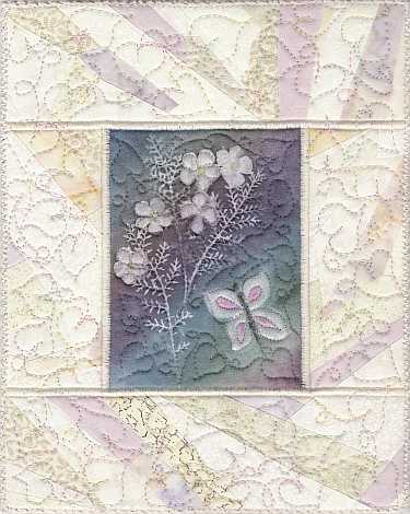 Painted Butterfly and Flowers 8x10 Mini Art Quilt, Sue Andrus Gardens